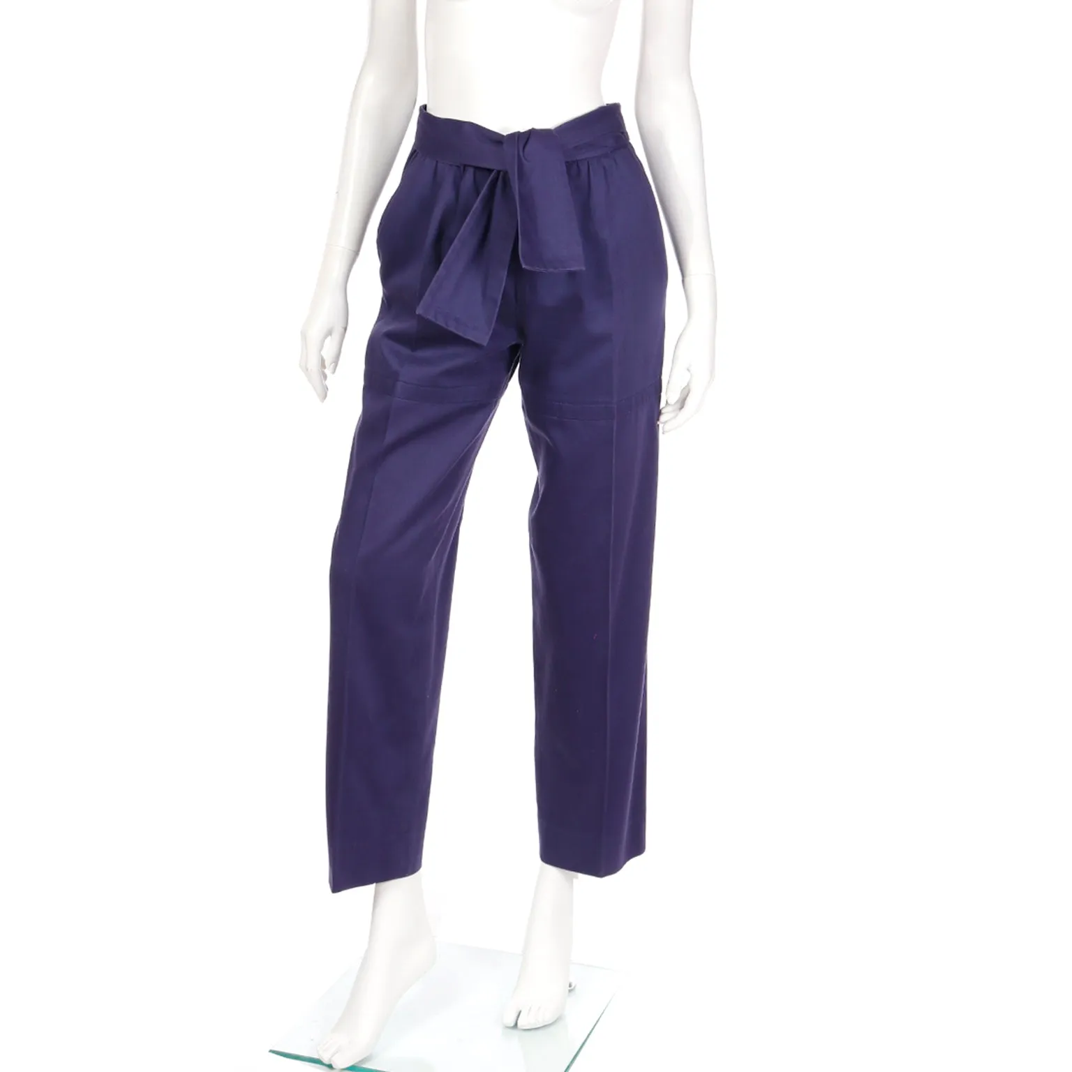 1980s Yves Saint Laurent Purple Cotton Trousers W Attached Sash Belt