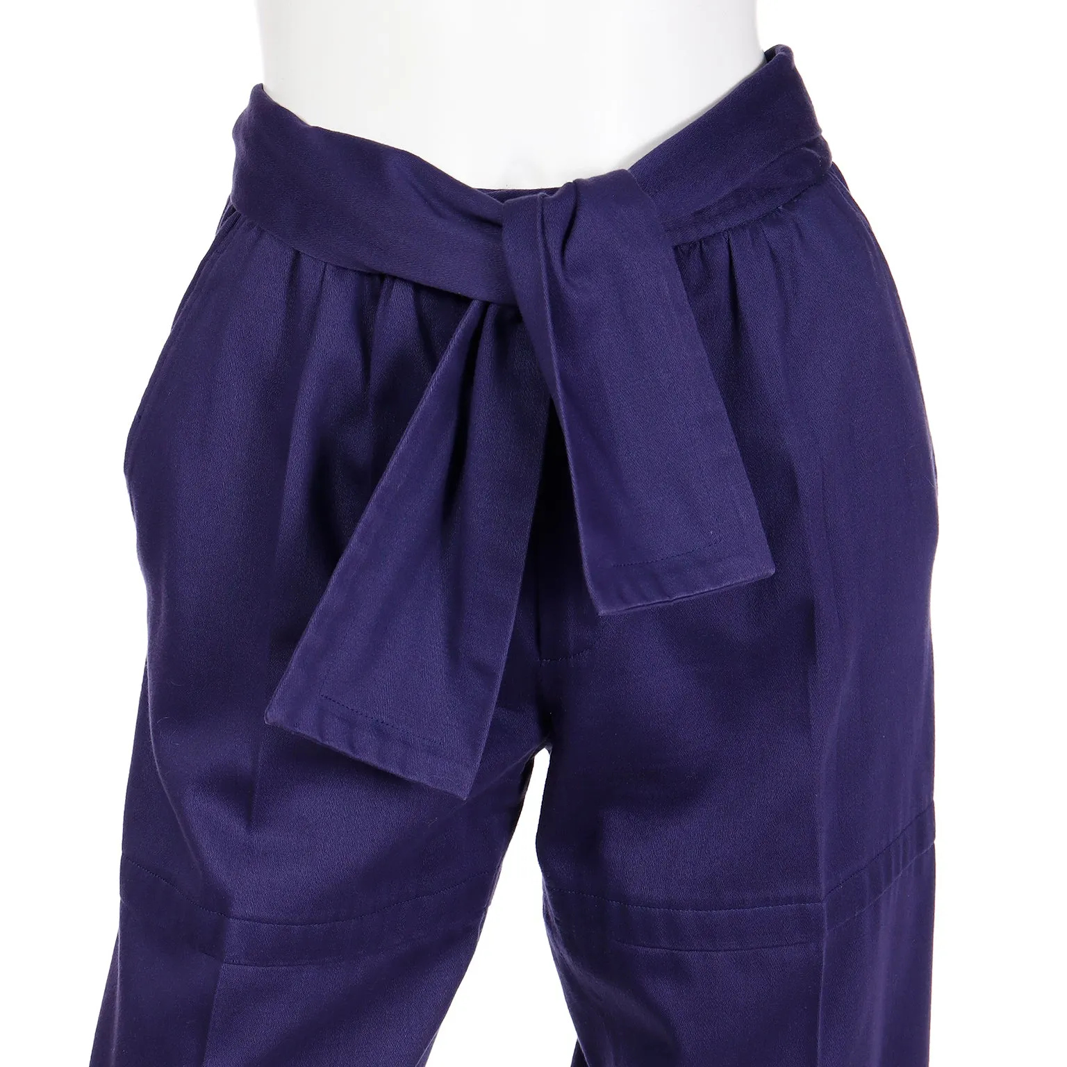 1980s Yves Saint Laurent Purple Cotton Trousers W Attached Sash Belt