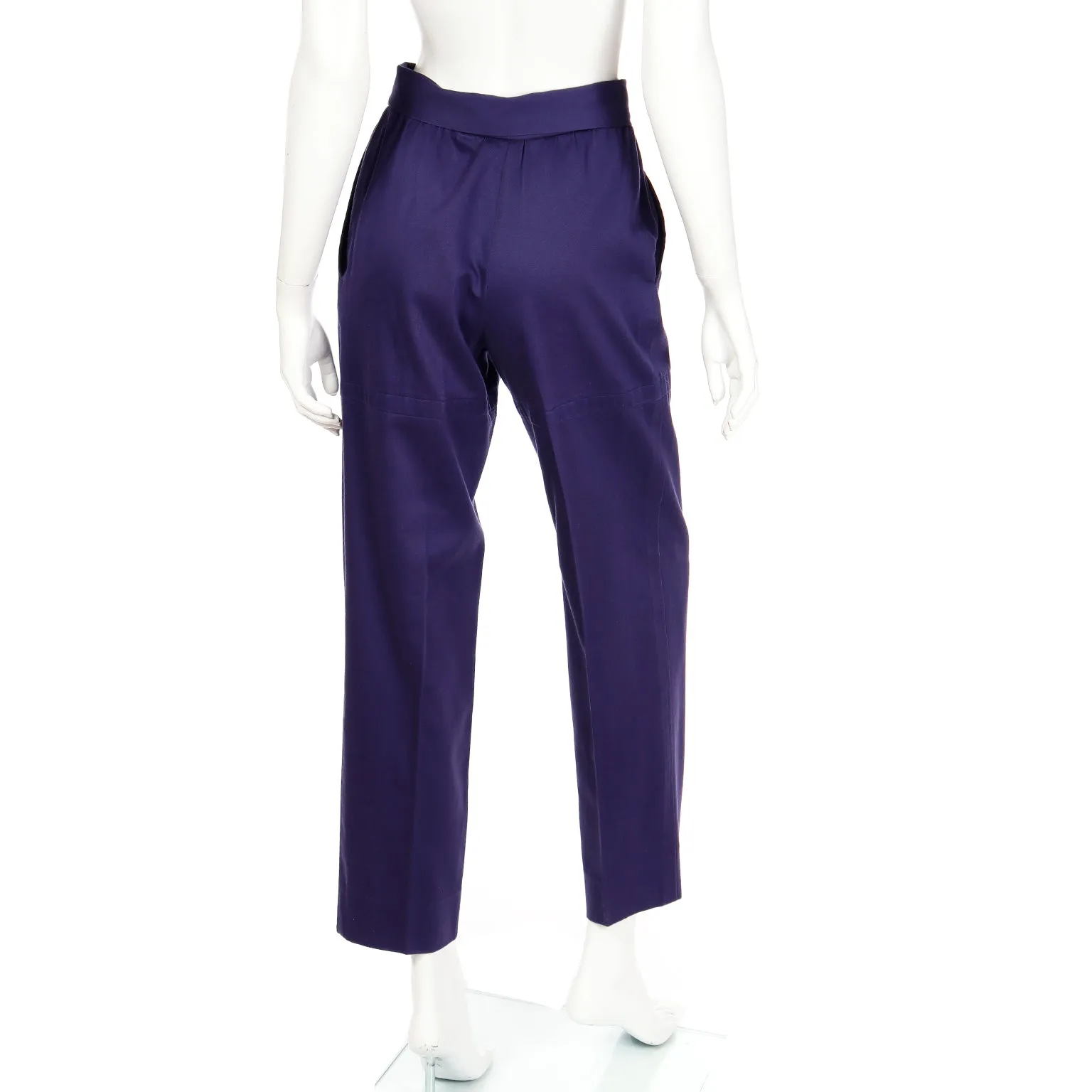 1980s Yves Saint Laurent Purple Cotton Trousers W Attached Sash Belt