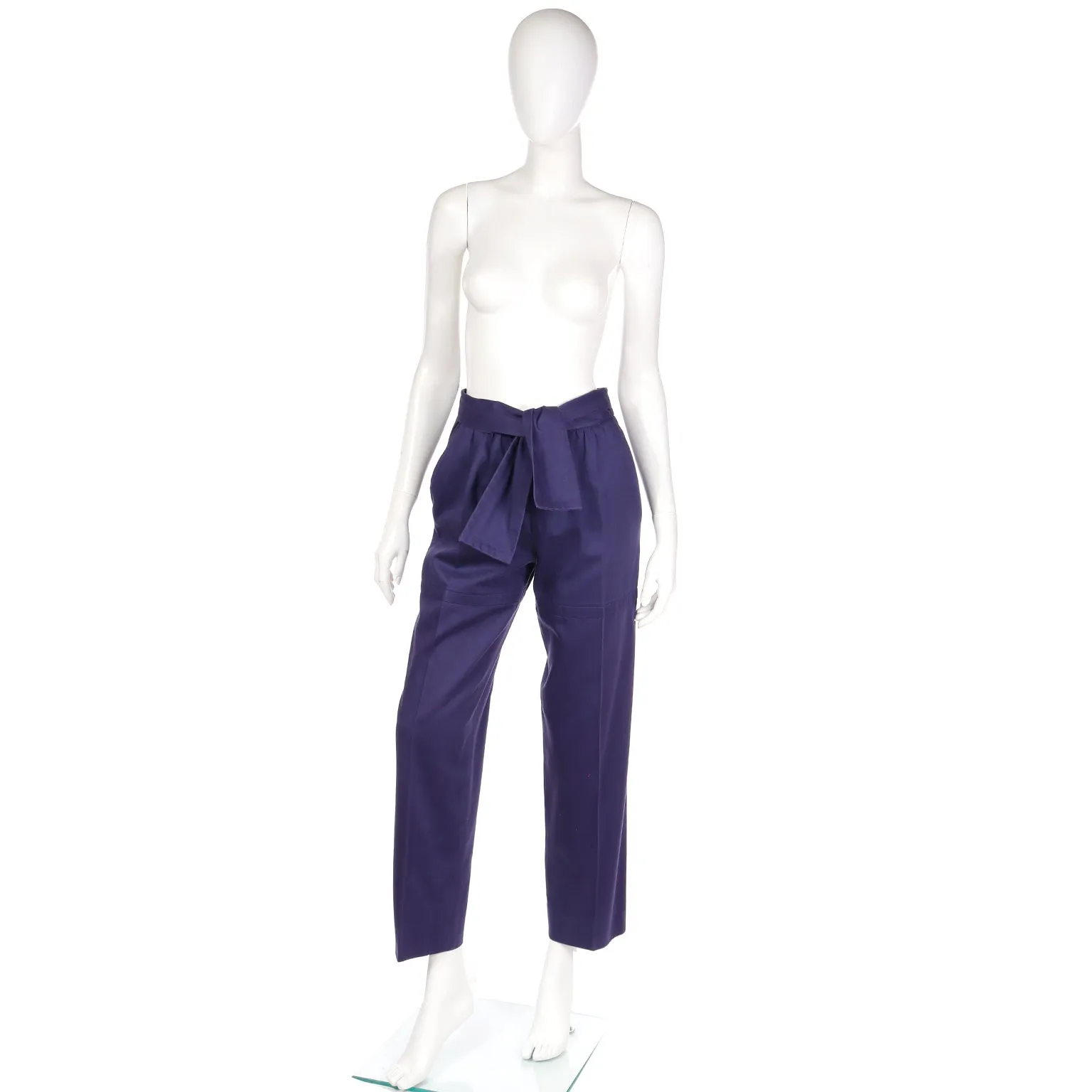 1980s Yves Saint Laurent Purple Cotton Trousers W Attached Sash Belt