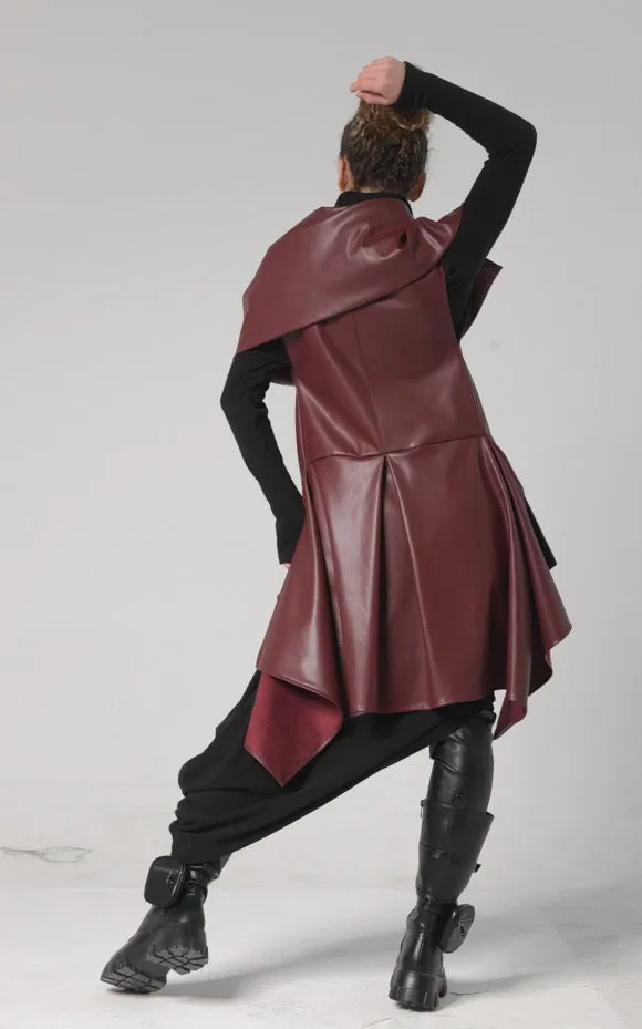 Avant Garde Eco-Leather Vest In Burgundy