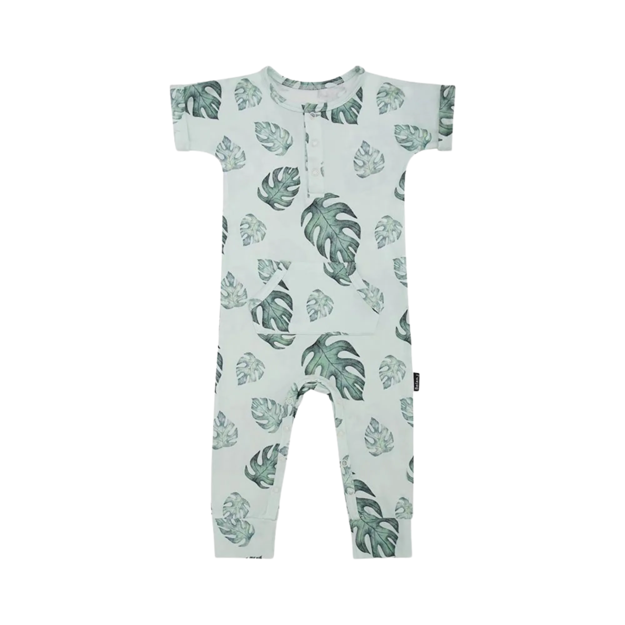 BELAN J Short Sleeve Pocket Romper - Tropical Leaves