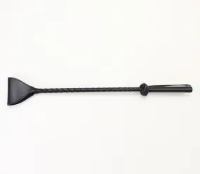 Berlin Baby Faux Vegan Leather Look Braided Riding Crop with Wide Tab End and Wrist Strap Black