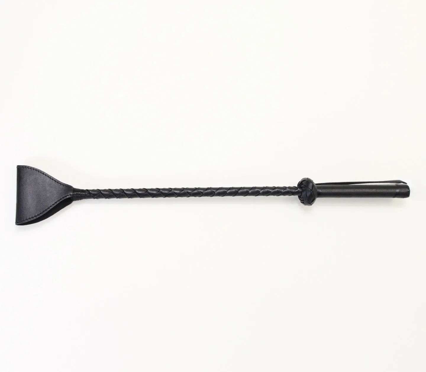 Berlin Baby Faux Vegan Leather Look Braided Riding Crop with Wide Tab End and Wrist Strap Black