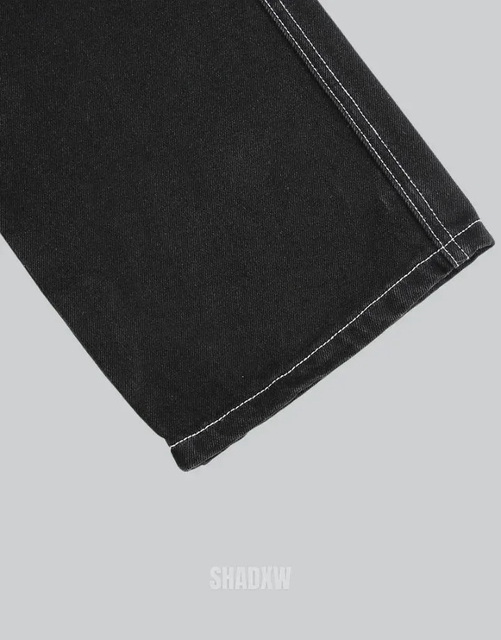 Black Cargo Pants with White Stitching
