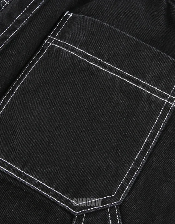 Black Cargo Pants with White Stitching