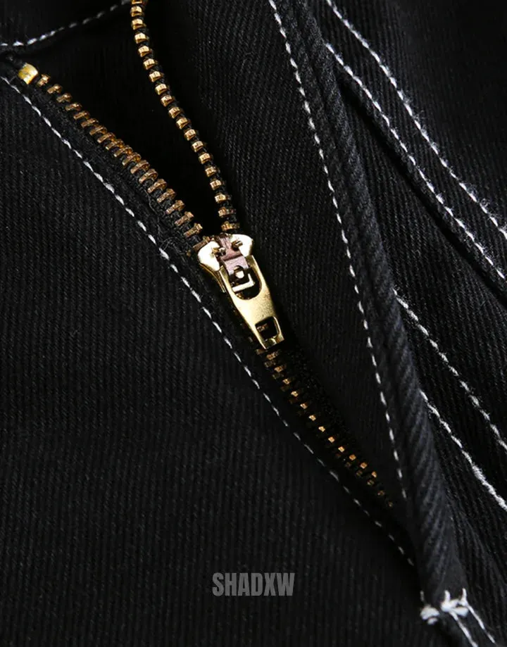 Black Cargo Pants with White Stitching