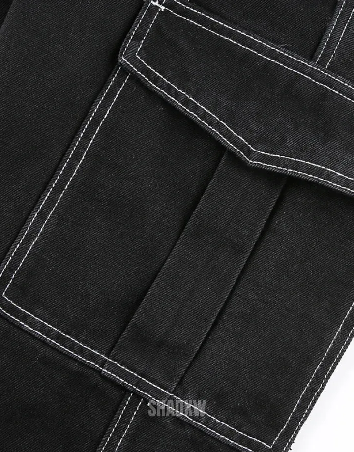 Black Cargo Pants with White Stitching