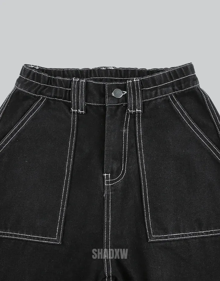 Black Cargo Pants with White Stitching