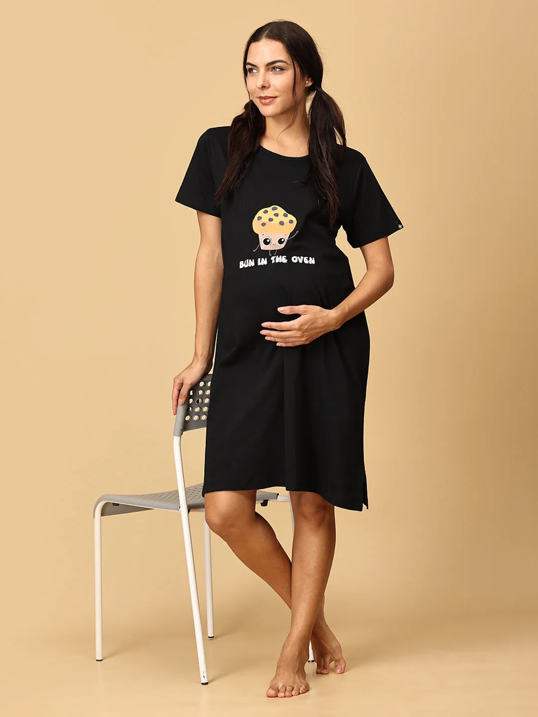Combo Of Sleepy Mumma & Bun In The Oven Maternity T-Shirt Dress