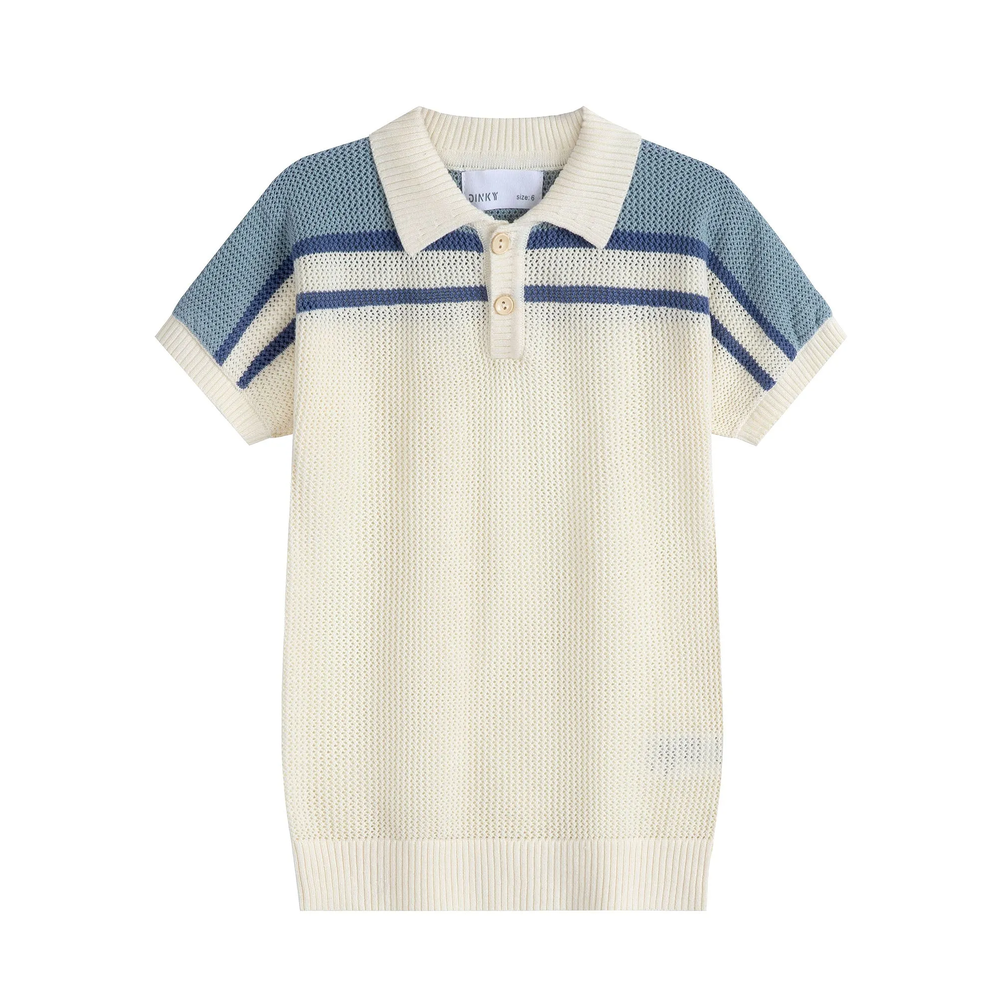 Dinky Boys Knitted Short Sleeved Vest With Collar Blue/White