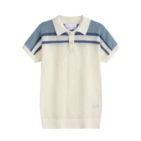 Dinky Boys Knitted Short Sleeved Vest With Collar Blue/White