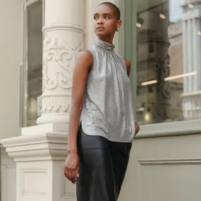 Glimmer Lamé - Sleeveless Pleated Detail Tank - Silver - Final Sale!
