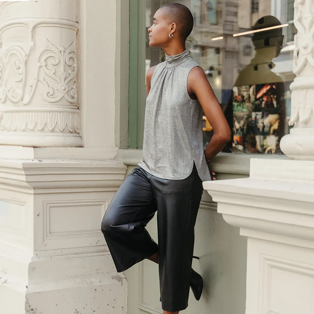 Glimmer Lamé - Sleeveless Pleated Detail Tank - Silver - Final Sale!