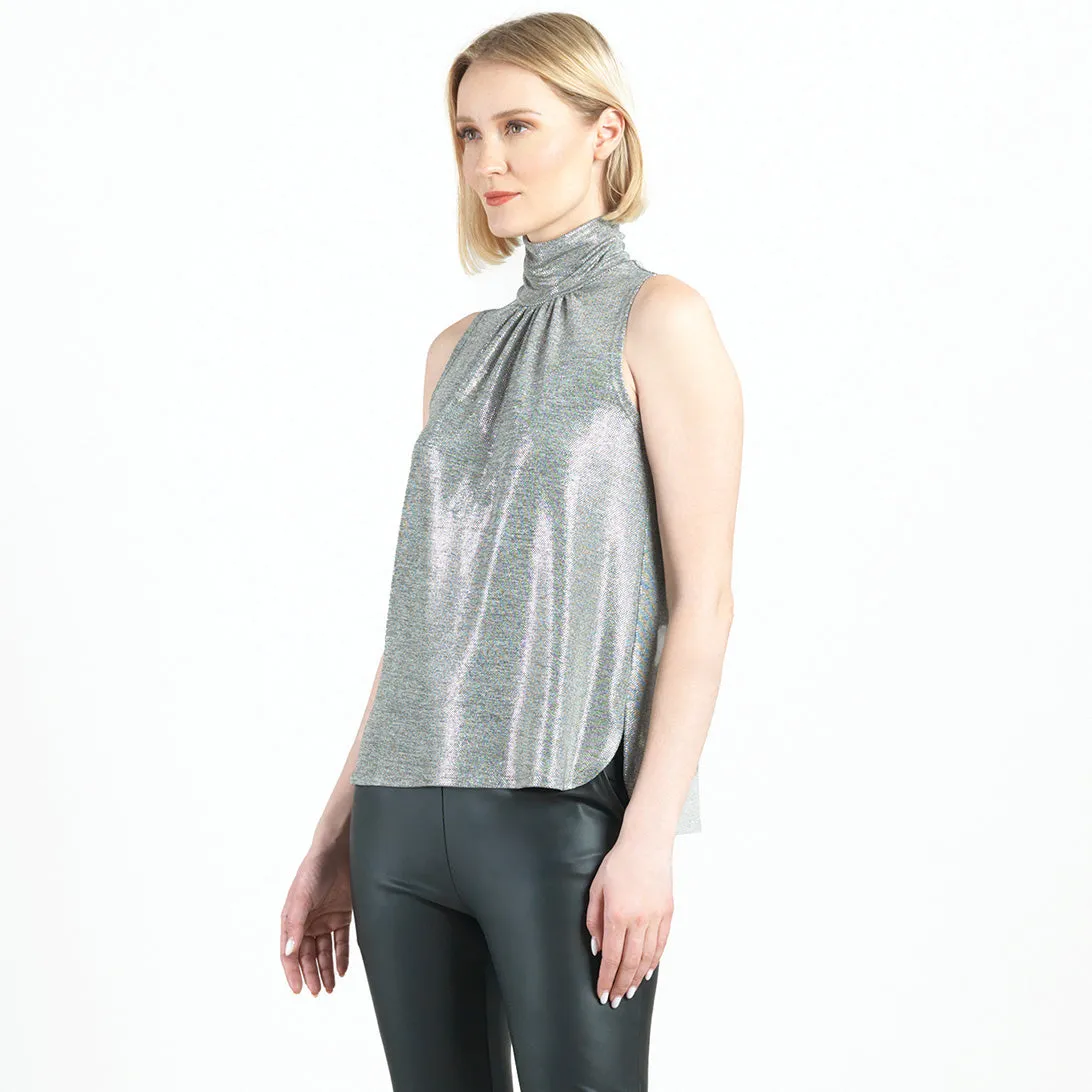 Glimmer Lamé - Sleeveless Pleated Detail Tank - Silver - Final Sale!