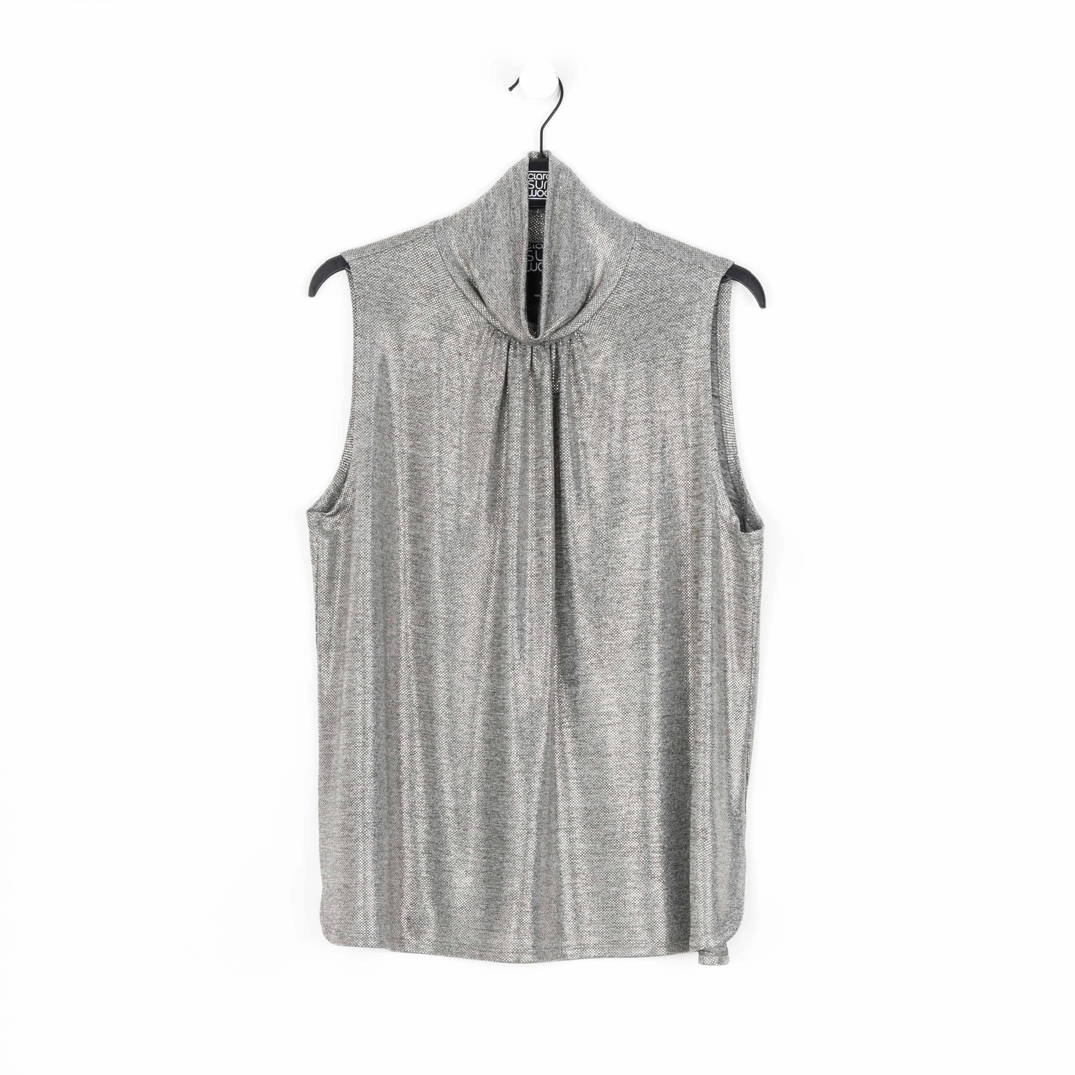 Glimmer Lamé - Sleeveless Pleated Detail Tank - Silver - Final Sale!