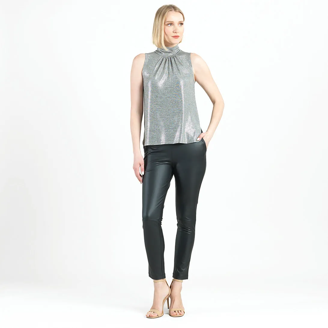 Glimmer Lamé - Sleeveless Pleated Detail Tank - Silver - Final Sale!