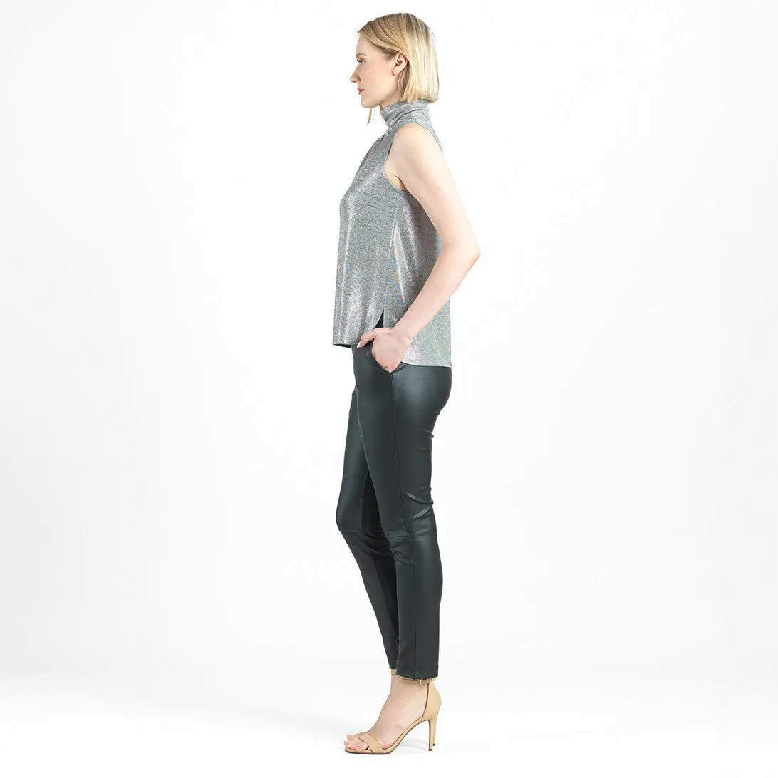 Glimmer Lamé - Sleeveless Pleated Detail Tank - Silver - Final Sale!