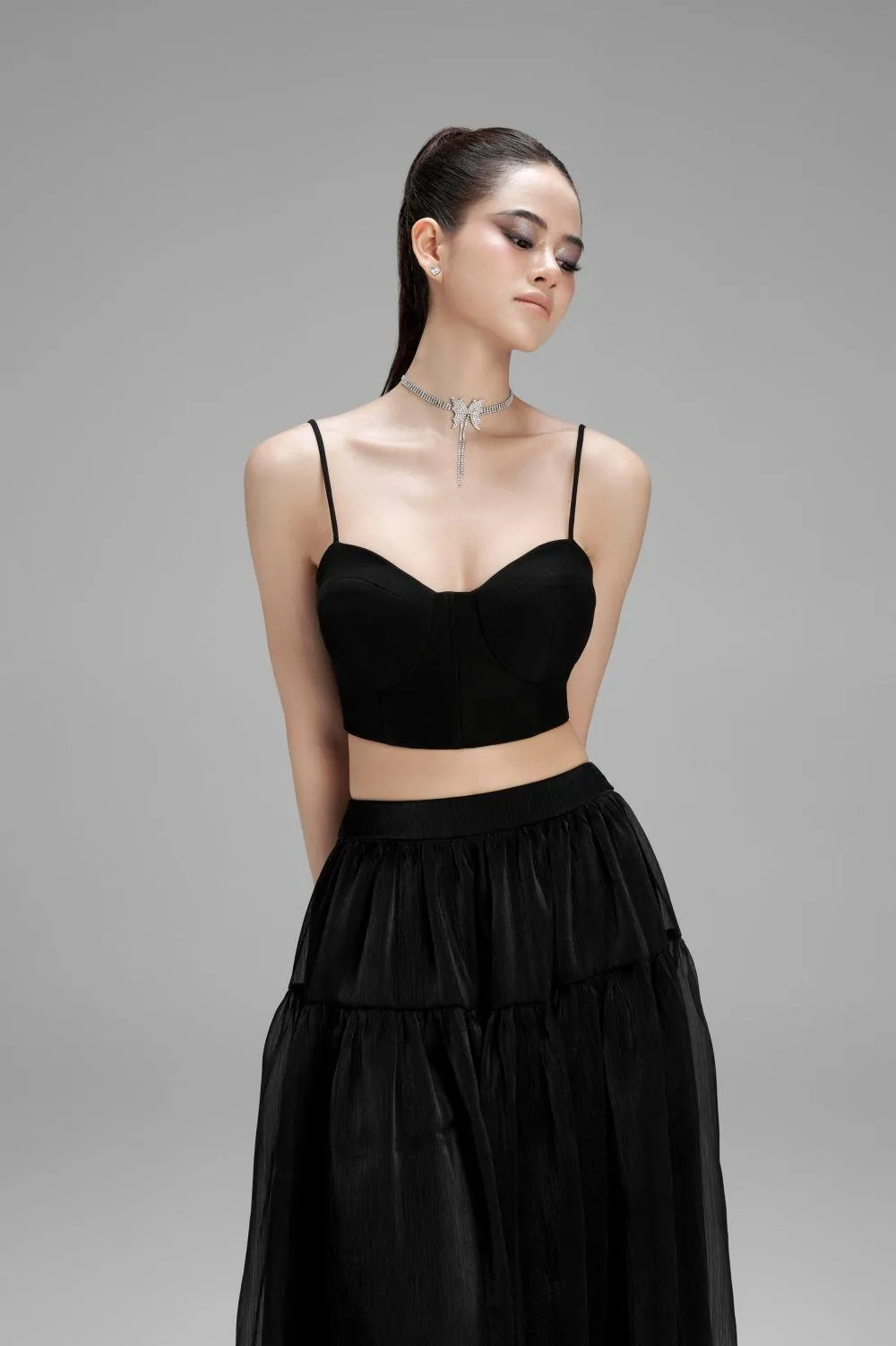 Hannah Gathered High Waist Mesh Midi Skirt