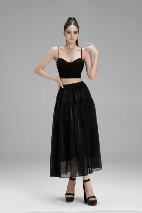 Hannah Gathered High Waist Mesh Midi Skirt