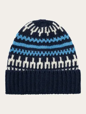 High wool beanie with pattern - Blue stripe