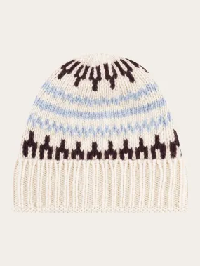 High wool beanie with pattern - White stripe