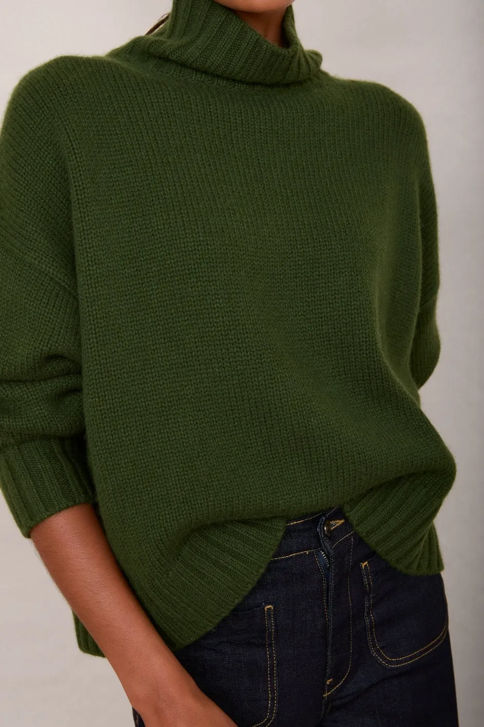 Liana Chunky Funnel Neck Jumper - Moss Green