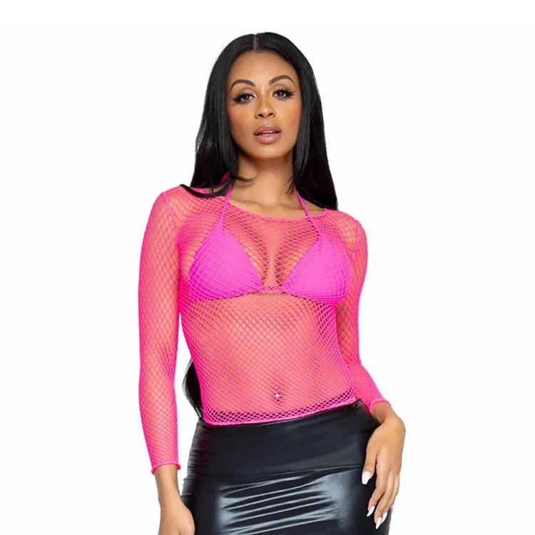 Long Sleeve Fishnet Crop Top
