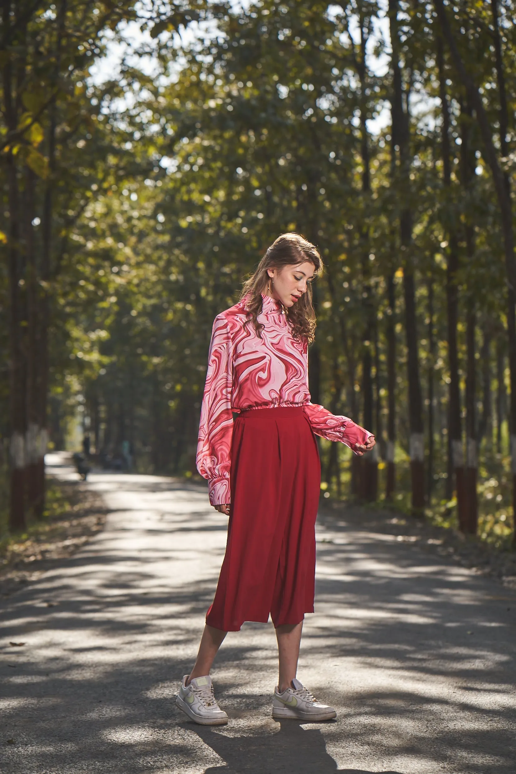 Maroon Semi Elasticed Waist Flared Culotte