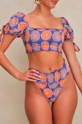 Milan Crop Bikini Top Solar Blue Print
