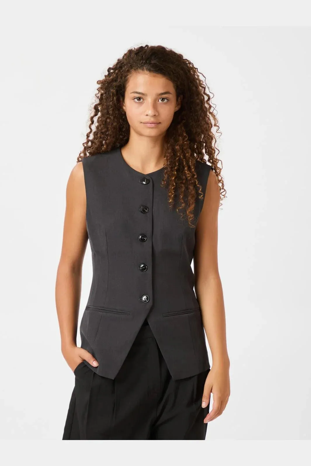 Neo Noir Fabia Structure Waistcoat 164162 Dark Grey