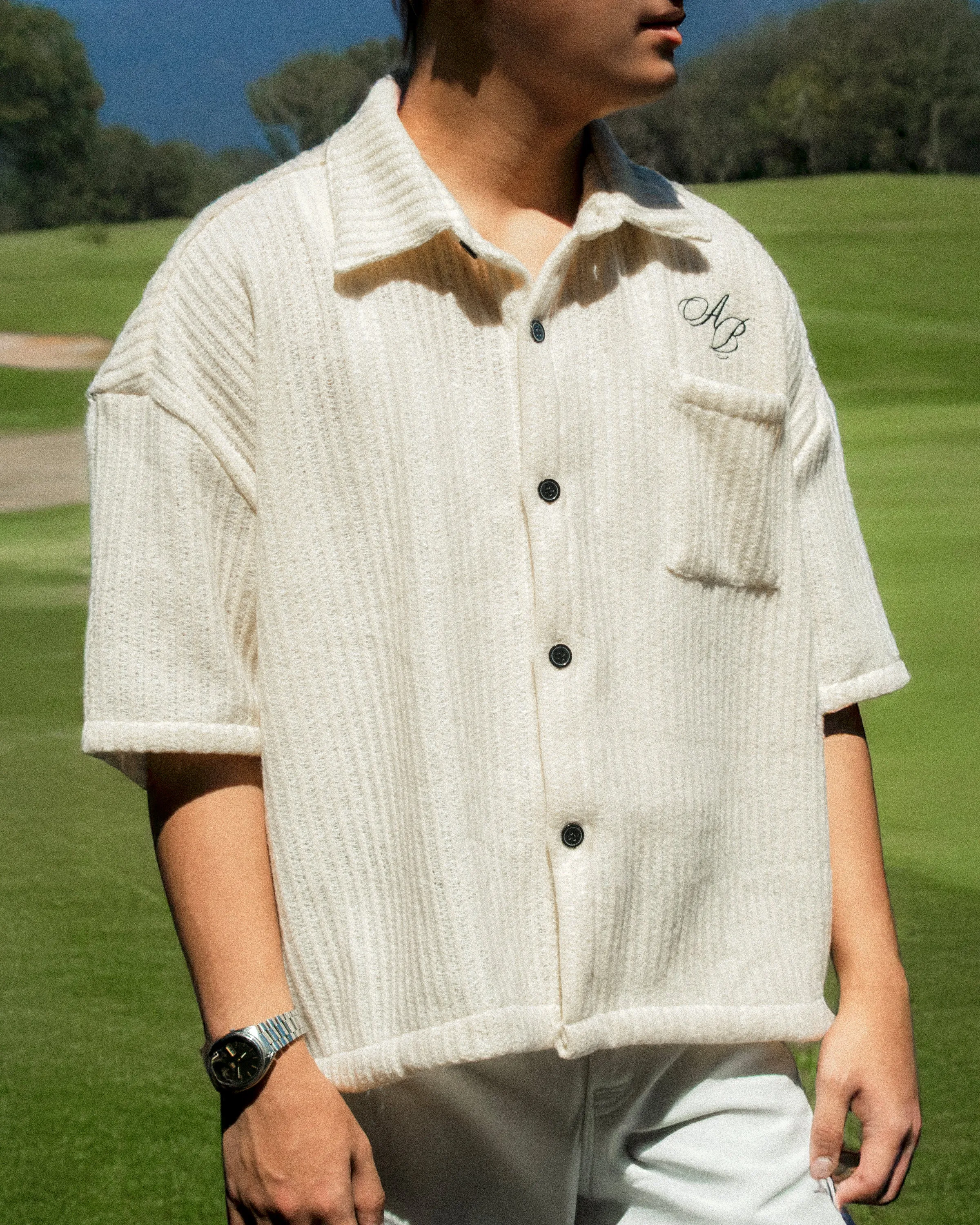 oversized box fit | polo shirt | button-down | drop shoulder | knitted thick wool | crème