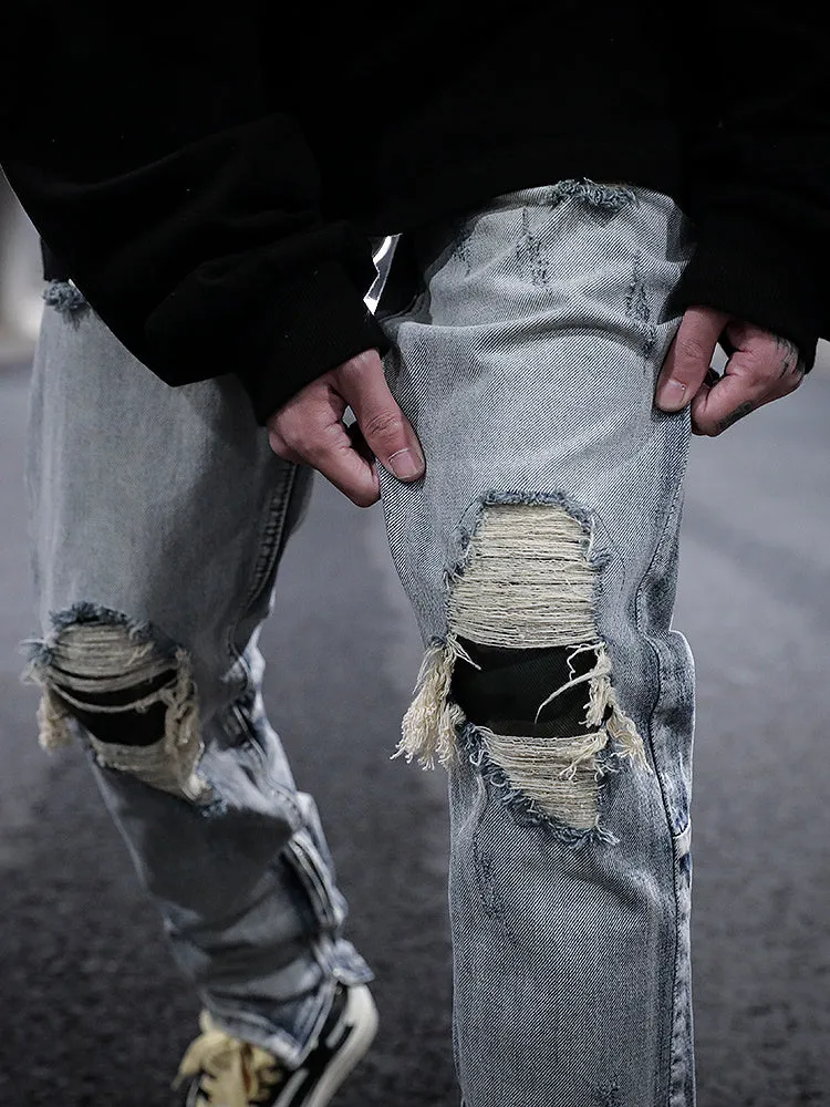 Pantalon Jean délavé à l'eau avec patch camouflage