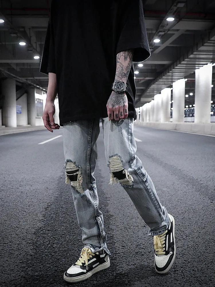 Pantalon Jean délavé à l'eau avec patch camouflage