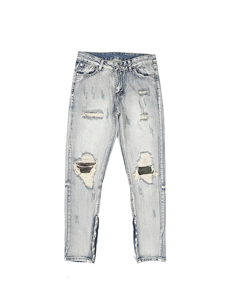 Pantalon Jean délavé à l'eau avec patch camouflage