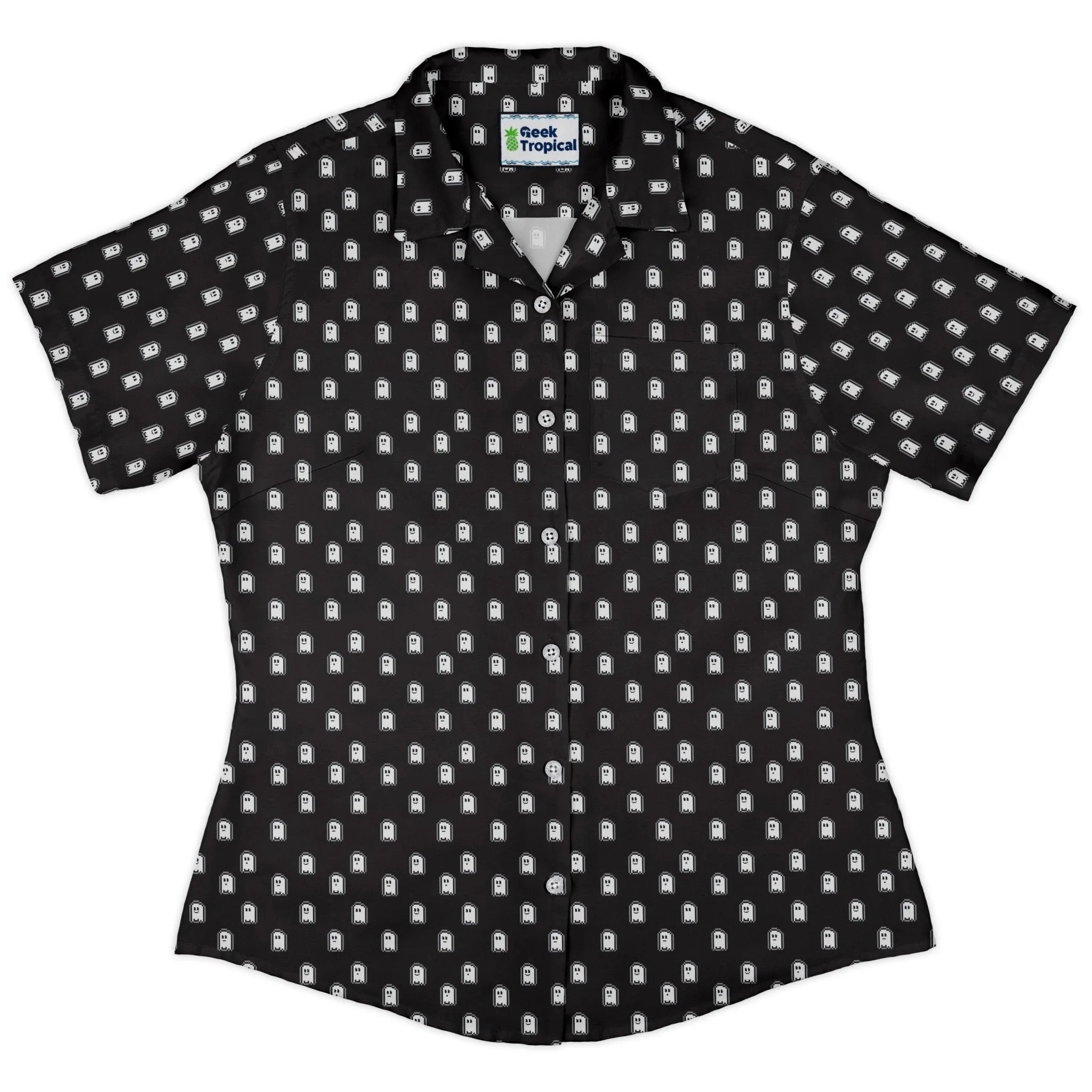 PIxel Ghost Curvy Button Up Shirt