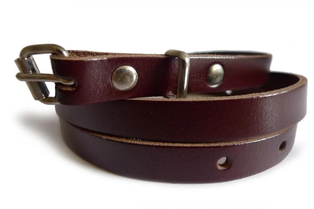 Plain Dark Burgundy Real Leather Women Belt