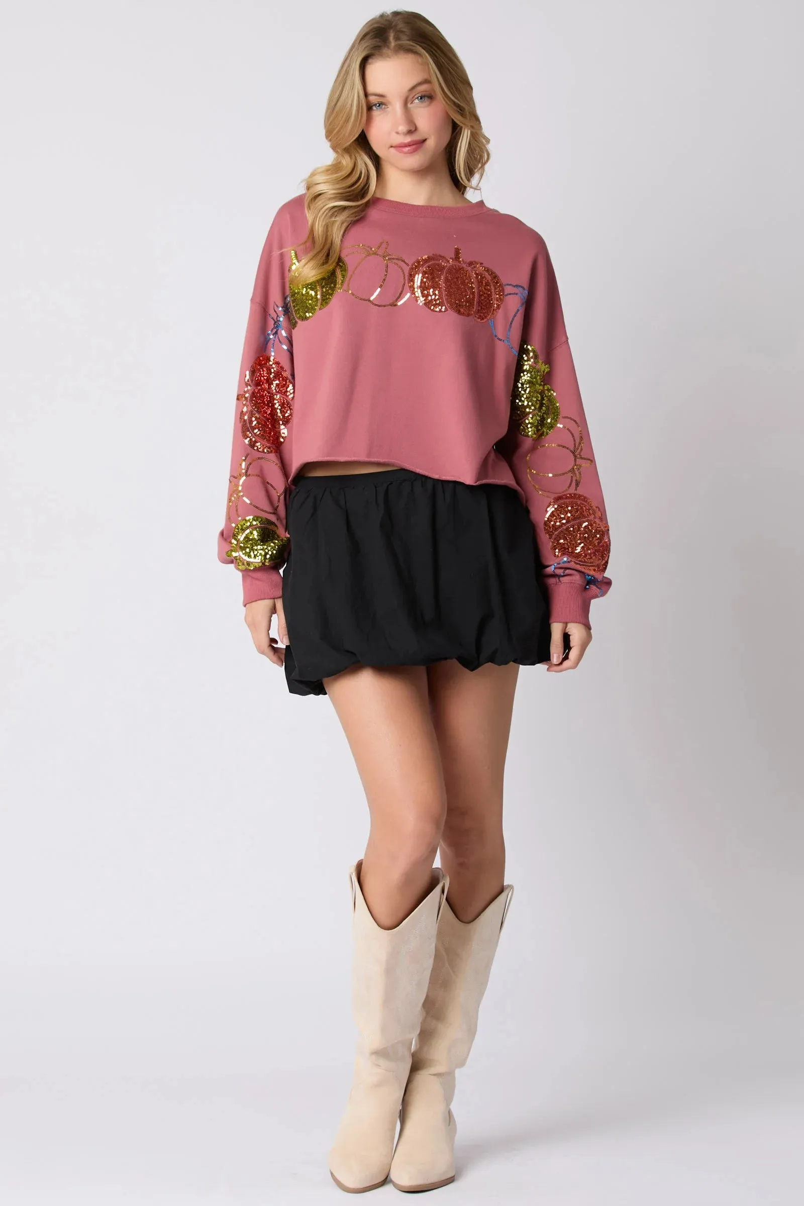 Pumpkin Spice Sequin Sweatshirt – Fall Crop Top