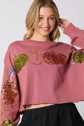 Pumpkin Spice Sequin Sweatshirt – Fall Crop Top