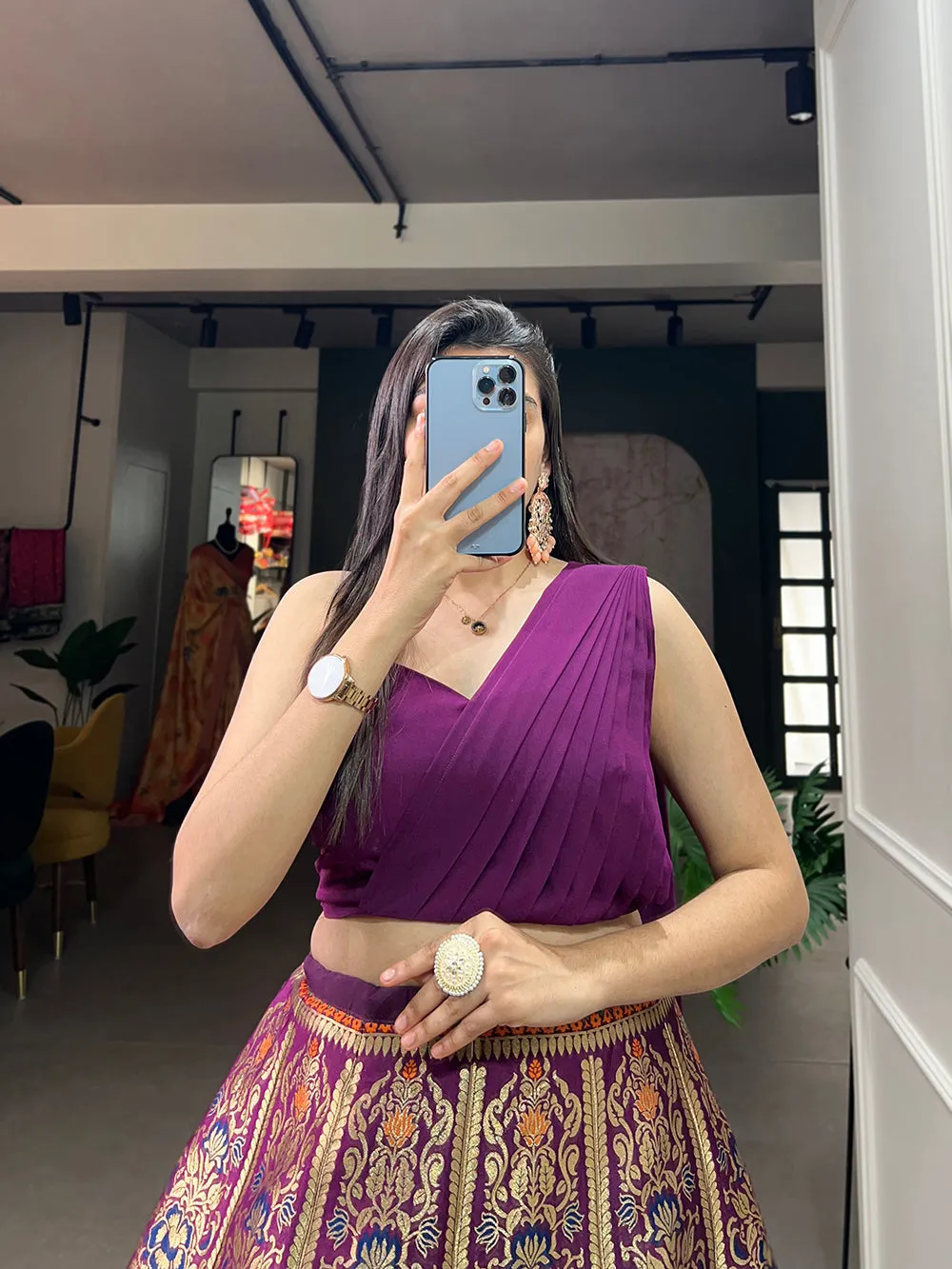 Purple Color Zari Weaving Work Banarasi Silk Lehenga Choli