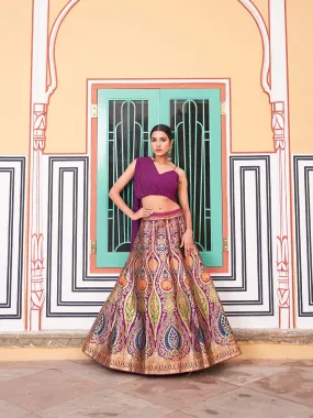 Purple Color Zari Weaving Work Banarasi Silk Lehenga Choli