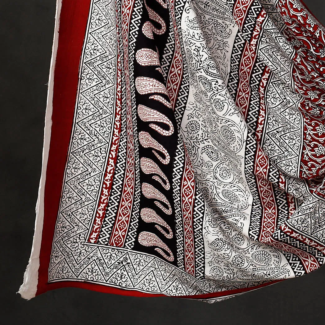 Red - 3pc Bagh Block Printed  Natural Dyed Cotton Suit Material Set 24