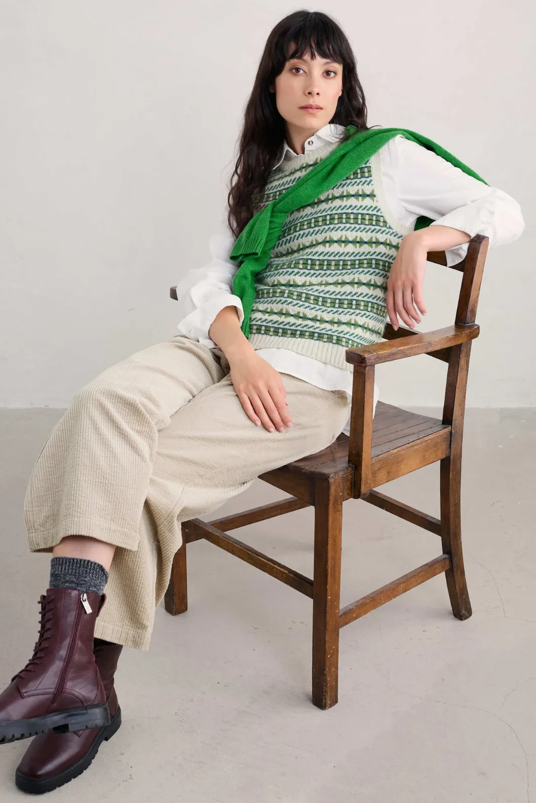Seasalt Lemon Porch Vest - Minvor Aran Cut Grass