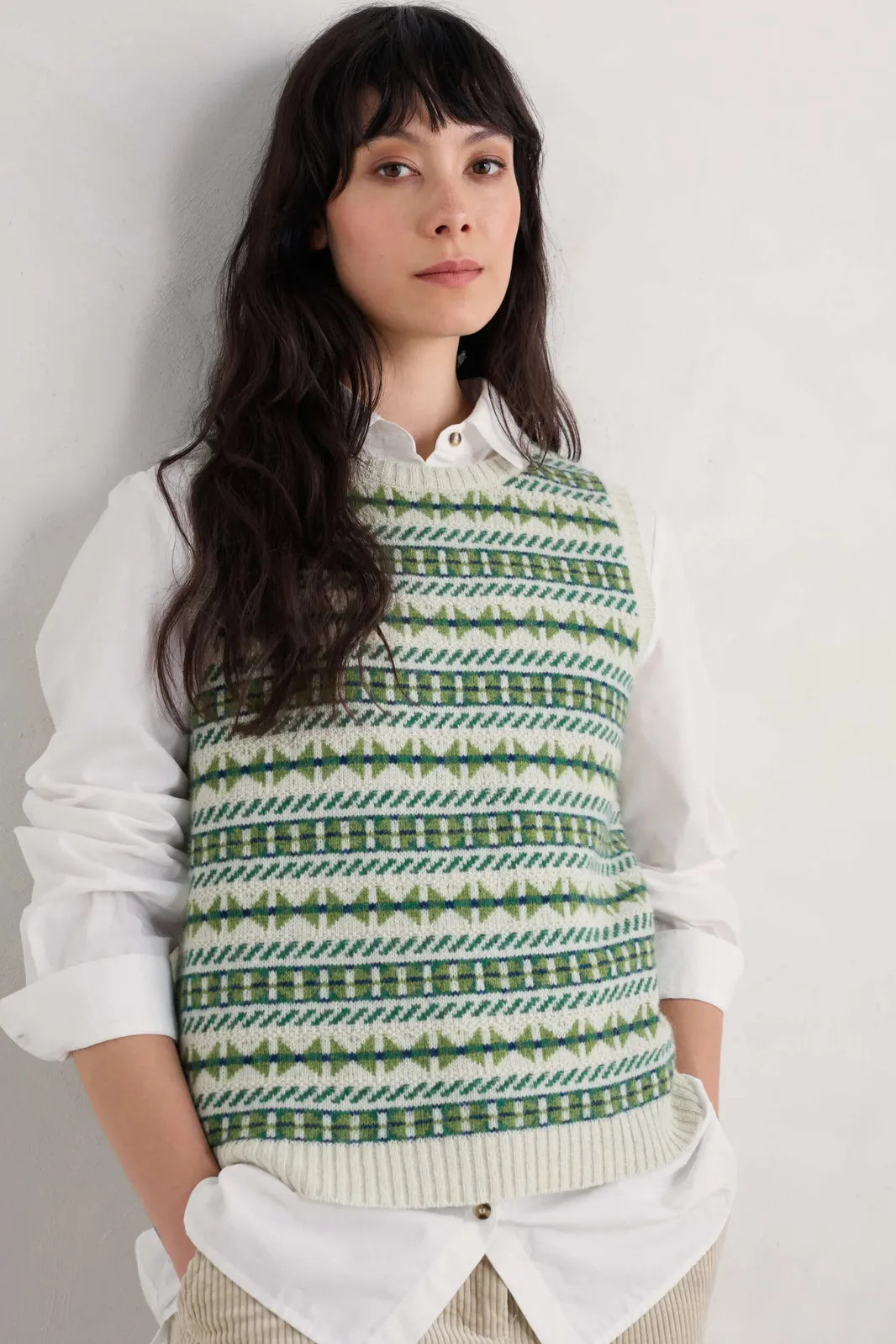 Seasalt Lemon Porch Vest - Minvor Aran Cut Grass