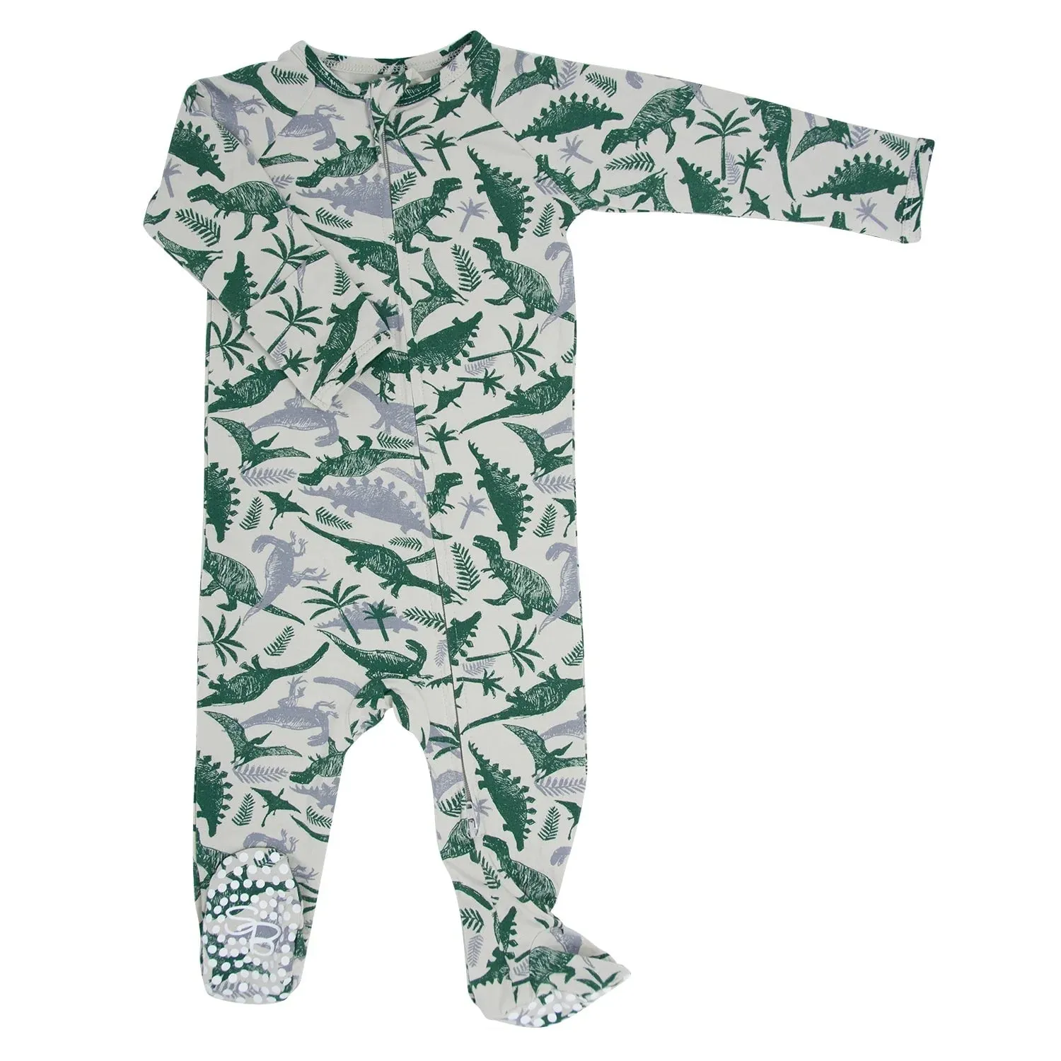 SWB Benny Dino Print Zipper Bamboo Footie