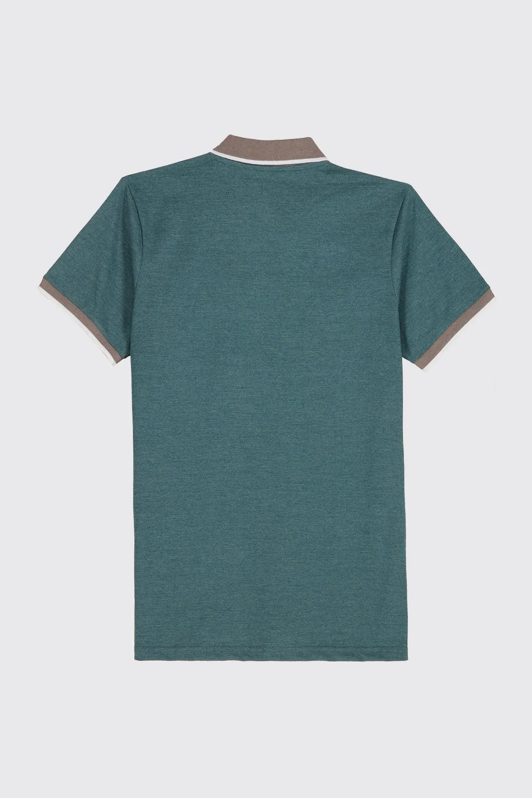 Teal Melange Contrast Zipper Embroidered Polo Shirt (Plus Size) - A23 - MP0211P
