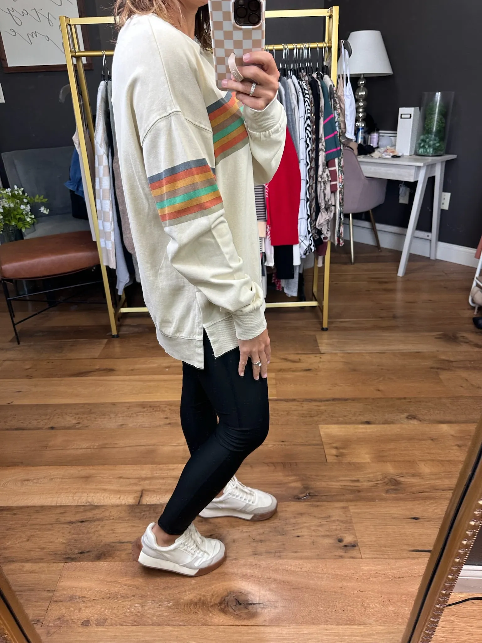 The Way You Want It Striped Vintage Crew - Beige
