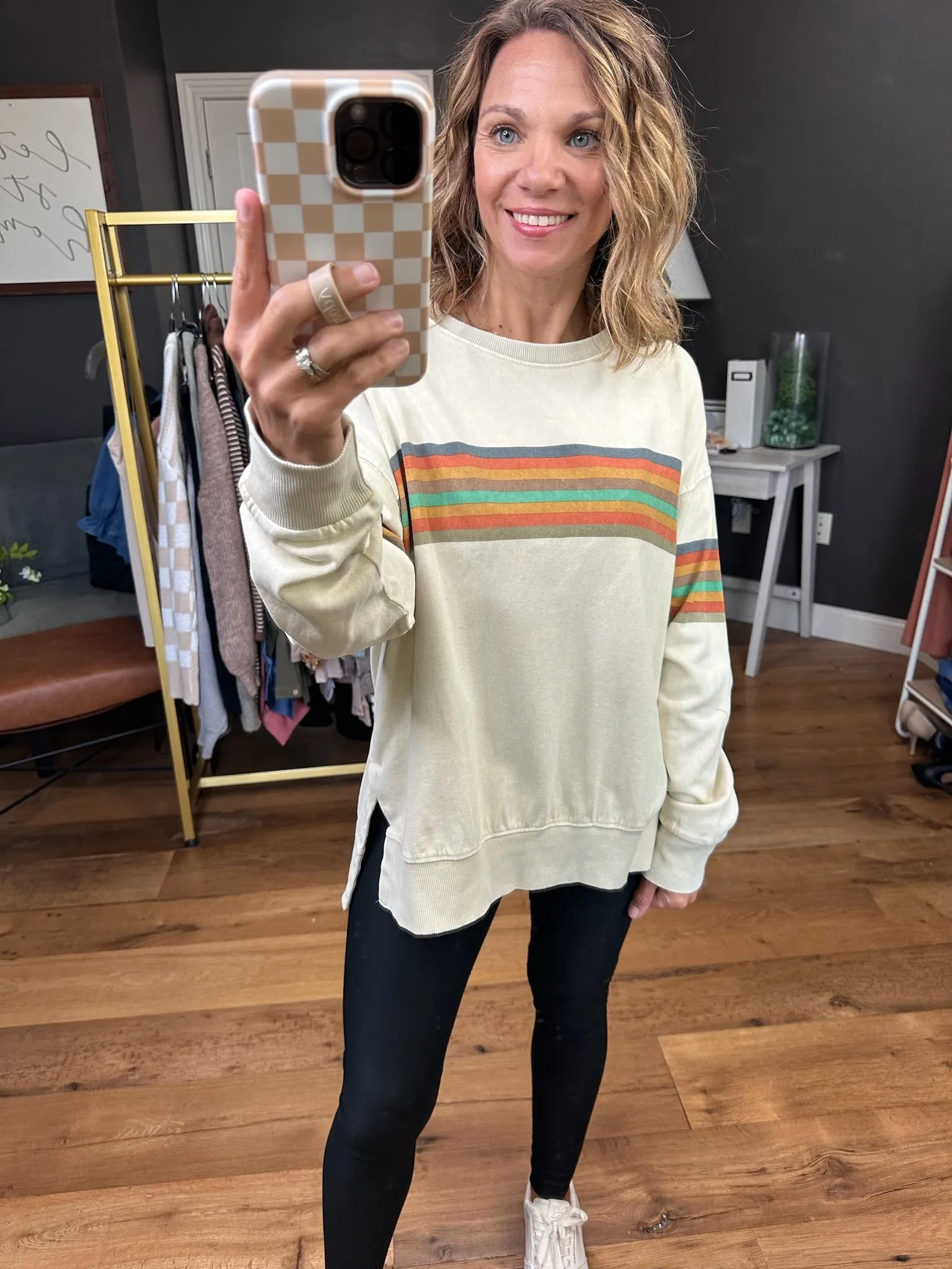 The Way You Want It Striped Vintage Crew - Beige