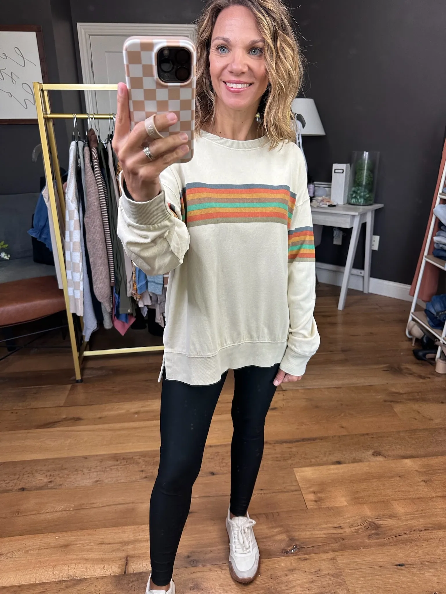 The Way You Want It Striped Vintage Crew - Beige