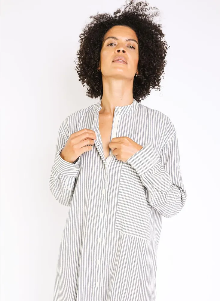 Unisex Nat Shirt Dress, navy indigo stripe